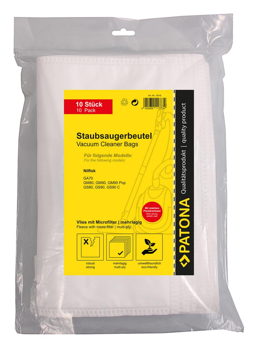 PATONA 10 sacs d'aspirateur en non-tissé multicouche avec microfiltre pour Nilfisk GA70 PATONA 10 sacs d'aspirateur en non-tissé multicouche avec microfiltre pour Nilfisk GA70