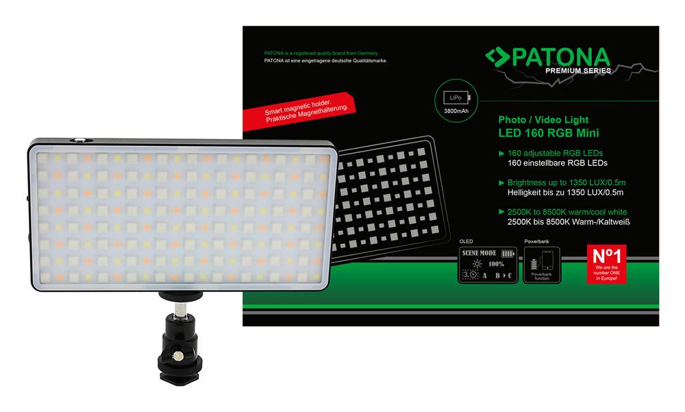 PATONA Premium LED Foto e Video Light con 160 LED RGB regolabili e 3 scene, inclusa borsa