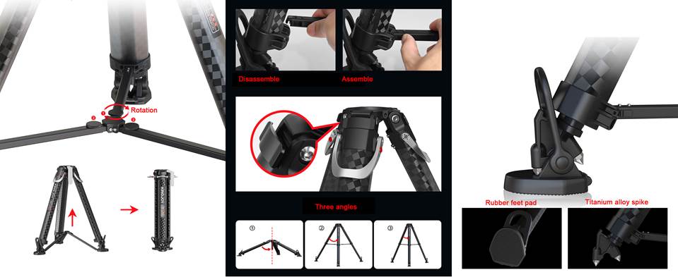 Trípode de fibra de carbono para vídeo S9000 - Trípode profesional para cámaras pesadas Trípode de fibra de carbono para vídeo S9000 - Trípode profesional para cámaras pesadas